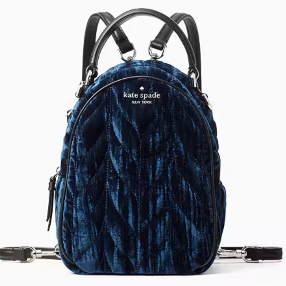 Kate Spade New York Briar Lane Quilted Crushed Velvet Mini Convertible Backpack - Picture 9 of 11